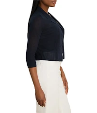 NIC + ZOE Feather Knit Notch Collar 3/4 Sleeve Open-Front Cardigan Sweater