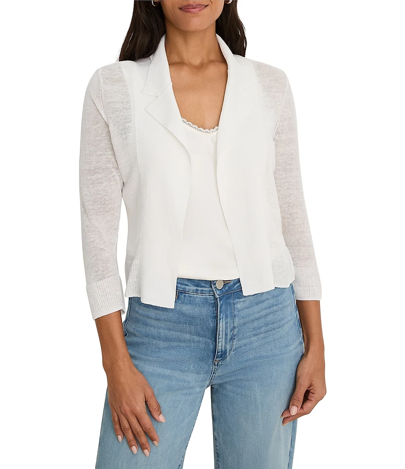 NIC + ZOE Feather Knit Notch Collar 3/4 Sleeve Open-Front Cardigan Sweater