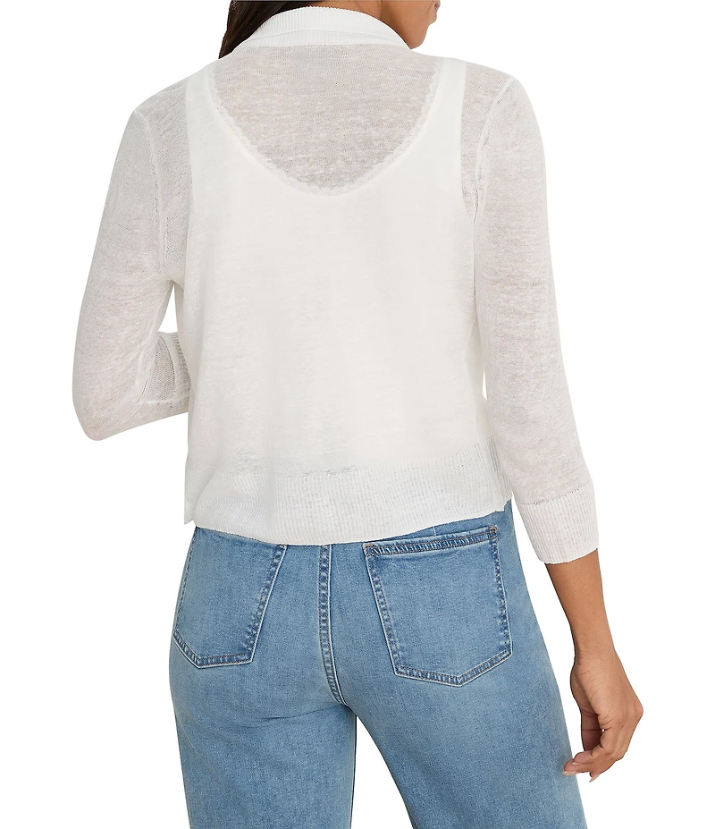 NIC + ZOE Feather Knit Notch Collar 3/4 Sleeve Open-Front Cardigan Sweater