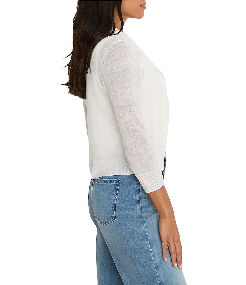 NIC + ZOE Feather Knit Notch Collar 3/4 Sleeve Open-Front Cardigan Sweater