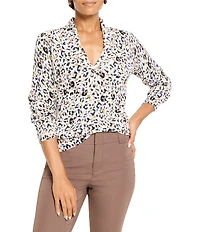 NIC + ZOE Femme Cheetah Print Knit V-Neck Long Sleeve Sweater