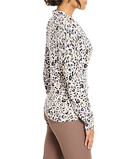 NIC + ZOE Femme Cheetah Print Knit V-Neck Long Sleeve Sweater