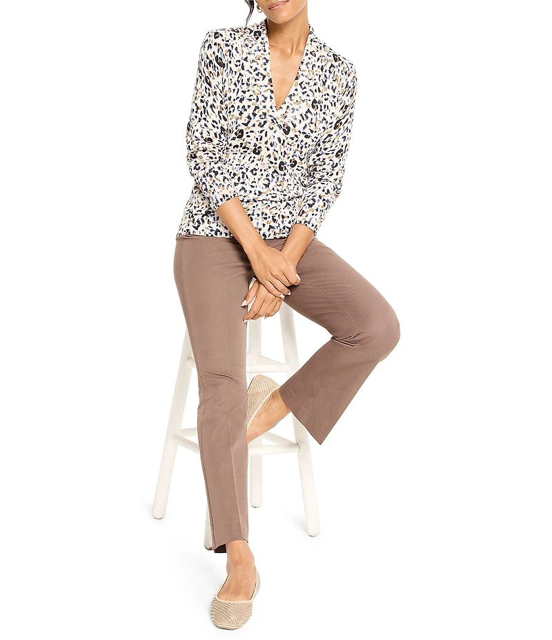 NIC + ZOE Femme Cheetah Print Knit V-Neck Long Sleeve Sweater