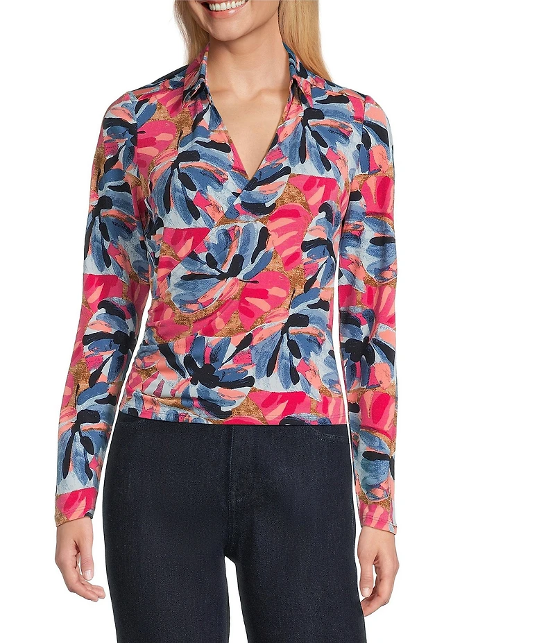 NIC + ZOE Firework Foliage Knit V-Neck Long Sleeve Wrap Top