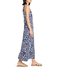 NIC + ZOE Floret Blues Knit Round Neck Sleeveless Maxi Dress