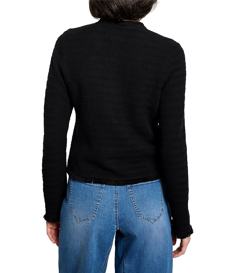 NIC + ZOE Fringe Mix Femme Knit Round Neck Long Sleeve Jacket