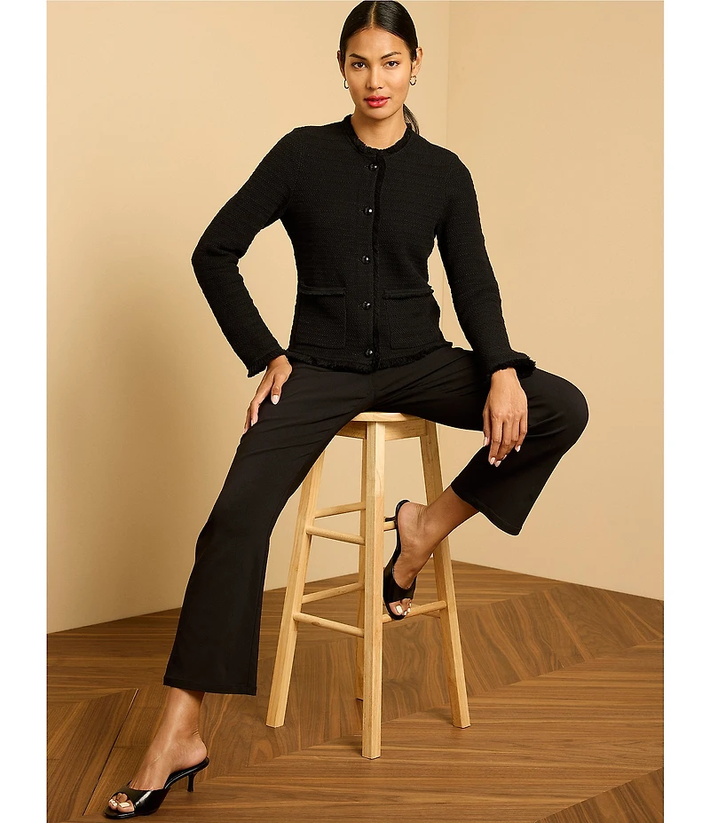 NIC + ZOE Fringe Mix Femme Knit Round Neck Long Sleeve Jacket