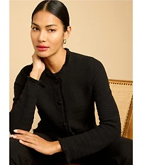 NIC + ZOE Fringe Mix Femme Knit Round Neck Long Sleeve Jacket
