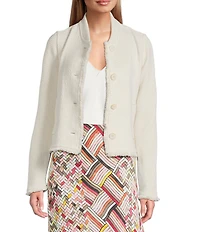 NIC + ZOE Fringe Mix Knit Rib Collar Long Sleeve Bomber Jacket