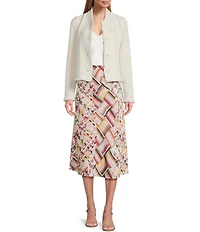 NIC + ZOE Fringe Mix Knit Rib Collar Long Sleeve Bomber Jacket