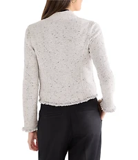 NIC + ZOE Fringe Mix Knit Rib Collar Long Sleeve Bomber Jacket