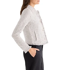 NIC + ZOE Fringe Mix Knit Rib Collar Long Sleeve Bomber Jacket