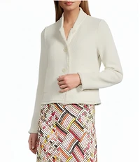 NIC + ZOE Fringe Mix Knit Rib Collar Long Sleeve Bomber Jacket