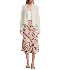 NIC + ZOE Fringe Mix Knit Rib Collar Long Sleeve Bomber Jacket