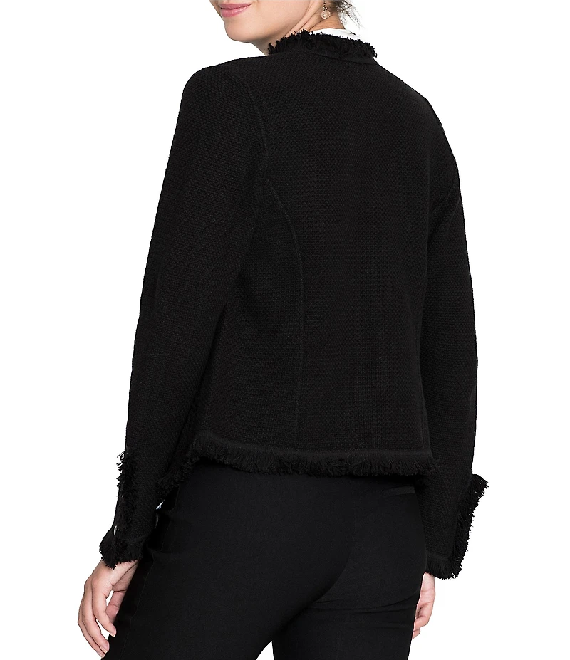 NIC + ZOE Fringe Trim Lapel Long Sleeve Snap Cuff Open Front Jacket