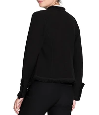 NIC + ZOE Fringe Trim Lapel Long Sleeve Snap Cuff Open Front Jacket