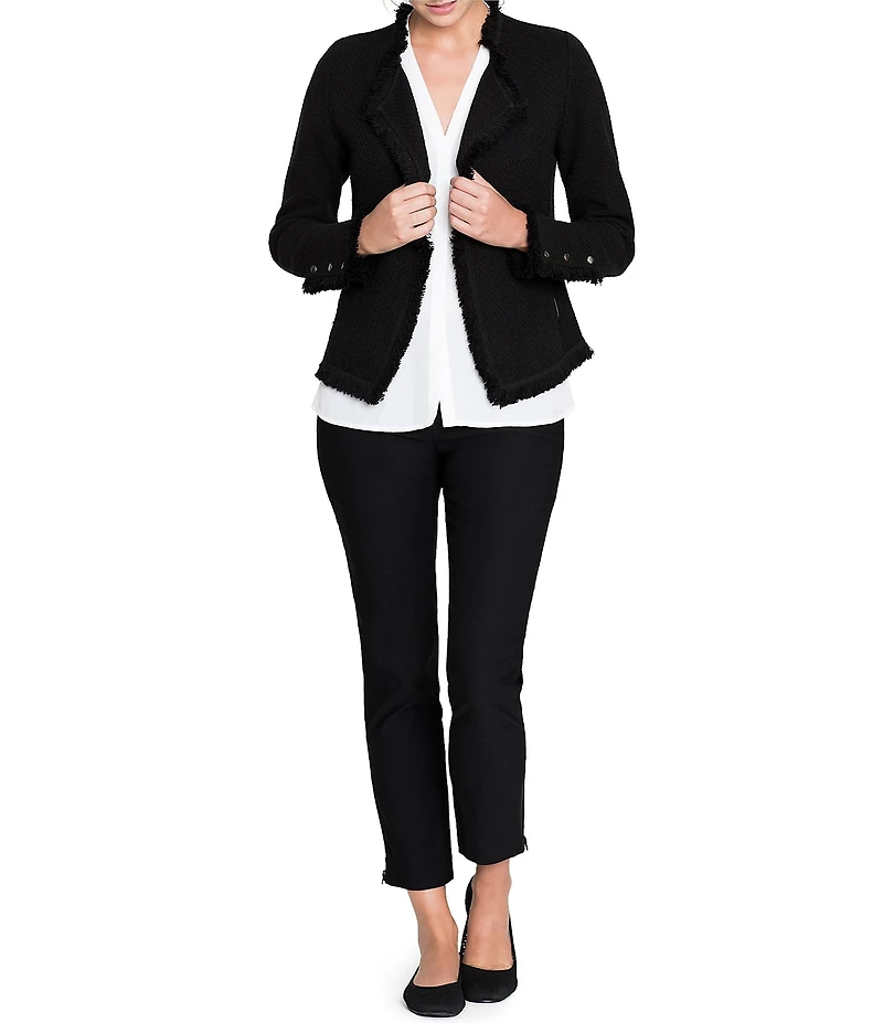 NIC + ZOE Fringe Trim Lapel Long Sleeve Snap Cuff Open Front Jacket