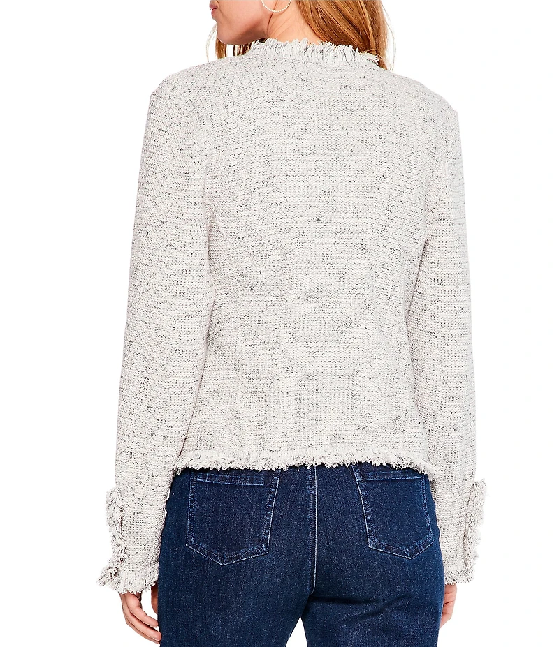 NIC + ZOE Fringe Trim Lapel Long Sleeve Snap Cuff Open Front Jacket