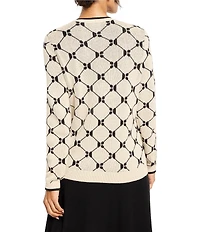 NIC + ZOE Geo Argyle Double Knit Round Neck Long Sleeve Sweater