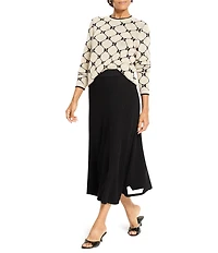 NIC + ZOE Geo Argyle Double Knit Round Neck Long Sleeve Sweater