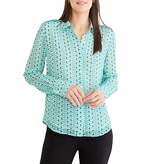 NIC + ZOE Geo Steps Chiffon Shirt Collar Long Sleeve Button Front Shirt
