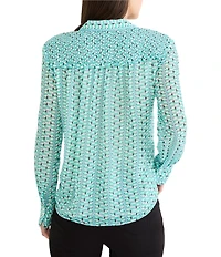 NIC + ZOE Geo Steps Chiffon Shirt Collar Long Sleeve Button Front Shirt