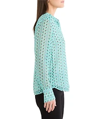 NIC + ZOE Geo Steps Chiffon Shirt Collar Long Sleeve Button Front Shirt