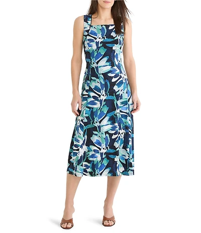 NIC + ZOE Giverny Knit Blanche Square Neck Sleeveless Midi Dress