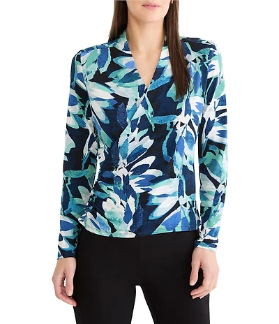 NIC + ZOE Giverny Knit Drape V-Neck Long Sleeve Faux Wrap Top