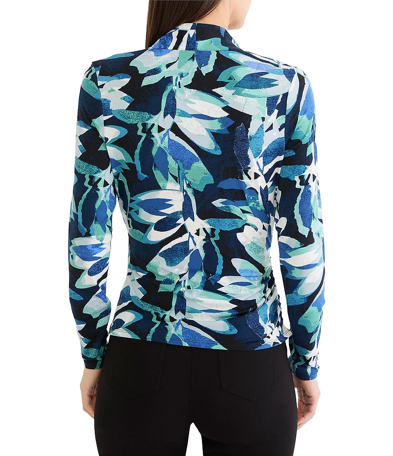 NIC + ZOE Giverny Knit Drape V-Neck Long Sleeve Faux Wrap Top