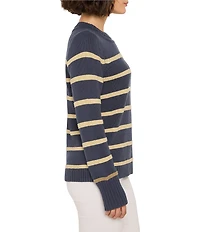 NIC + ZOE Go To Stripe Knit Crew Neck Long Sleeve Sweater
