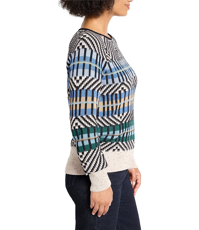 NIC + ZOE Graphic Fair Isle Pattern Knit Round Neck Long Sleeve Sweater