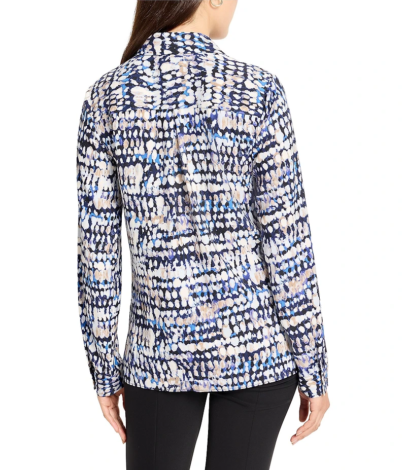 NIC + ZOE Harvest Dot Print Shirt Collar Long Sleeve Top