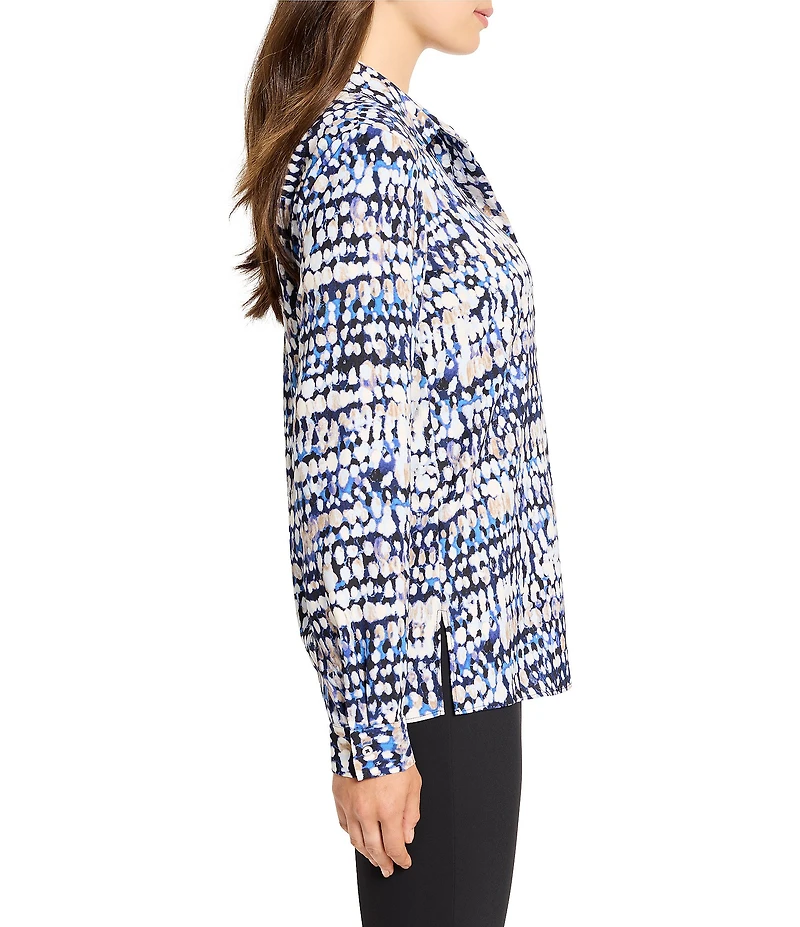 NIC + ZOE Harvest Dot Print Shirt Collar Long Sleeve Top