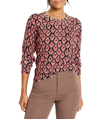 NIC + ZOE Harvest Ikat Print Knit Round Neck Long Sleeve Sweater