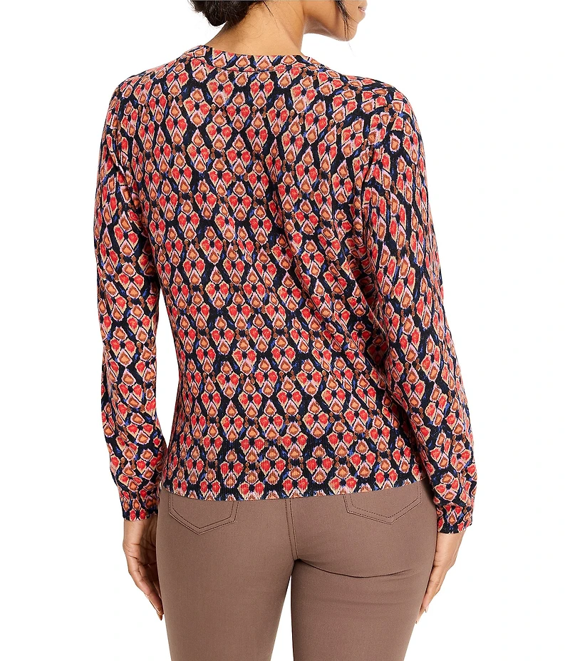 NIC + ZOE Harvest Ikat Print Knit Round Neck Long Sleeve Sweater