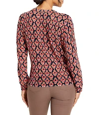 NIC + ZOE Harvest Ikat Print Knit Round Neck Long Sleeve Sweater