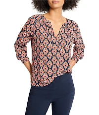 NIC + ZOE Harvest Ikat Split V-Neck Long Sleeve Blouse