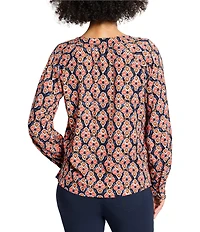 NIC + ZOE Harvest Ikat Split V-Neck Long Sleeve Blouse