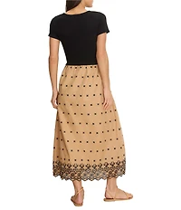 NIC + ZOE Hazel Embroidered Crew Neck Short Sleeve Fit & Flare Midi Dress