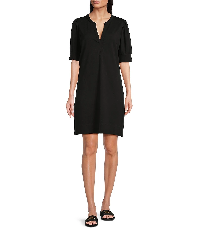 NIC + ZOE Henley Split V-Neck Elbow Puff Sleeve Dress