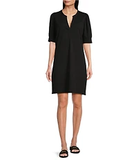 NIC + ZOE Henley Split V-Neck Elbow Puff Sleeve Dress