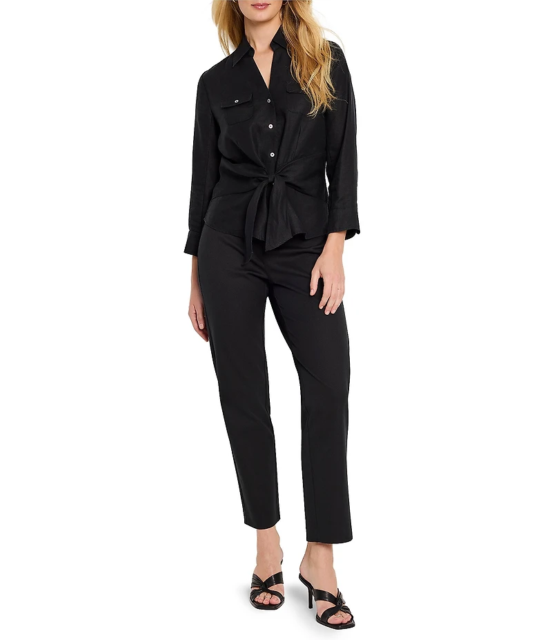 NIC + ZOE Iconic Woven Point Collar V-Neck 3/4 Sleeve Tie Front Shirt