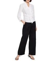 NIC + ZOE Iconic Woven Point Collar V-Neck 3/4 Sleeve Tie Front Shirt