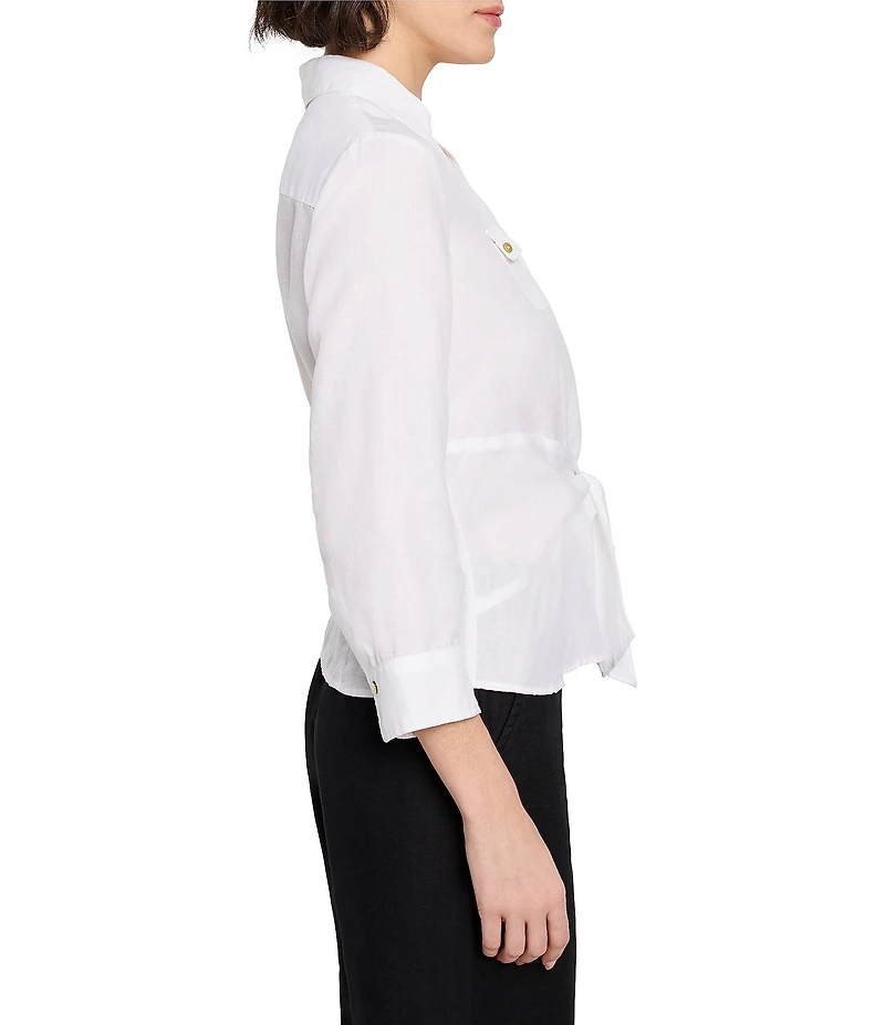 NIC + ZOE Iconic Woven Point Collar V-Neck 3/4 Sleeve Tie Front Shirt
