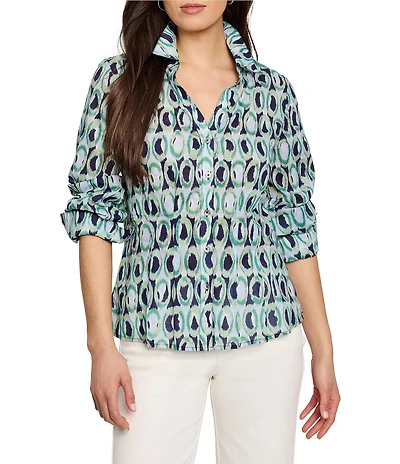 NIC + ZOE Ikat Rings Collar V-Neck Long Sleeve Button Front Shirt