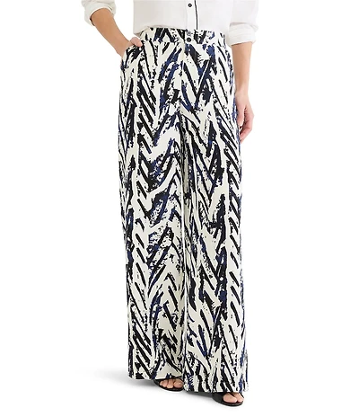 NIC + ZOE Indigo Crosshatch Linen Wide Leg Pants