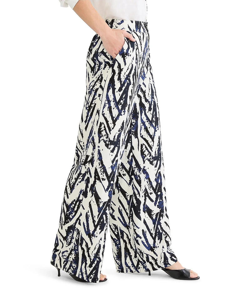 NIC + ZOE Indigo Crosshatch Linen Wide Leg Pants