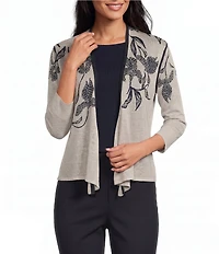 NIC + ZOE Inked Blooms 4-Way Knit 3/4 Sleeve Cardigain