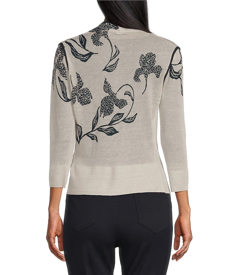 NIC + ZOE Inked Blooms 4-Way Knit 3/4 Sleeve Cardigain
